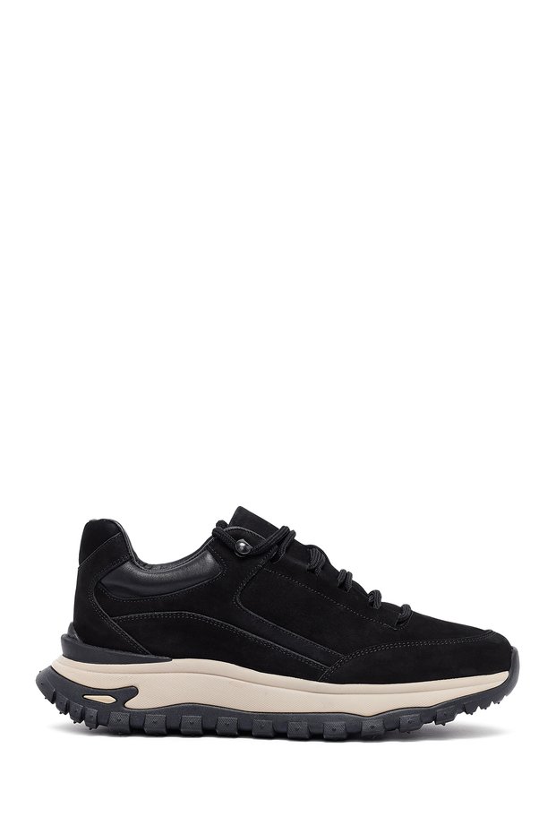 Men's Black Lace-Up Thick Soled Nubuck Genuine Leather Casual Sneaker,Winter Sports Shoes 25Wfd6605V3