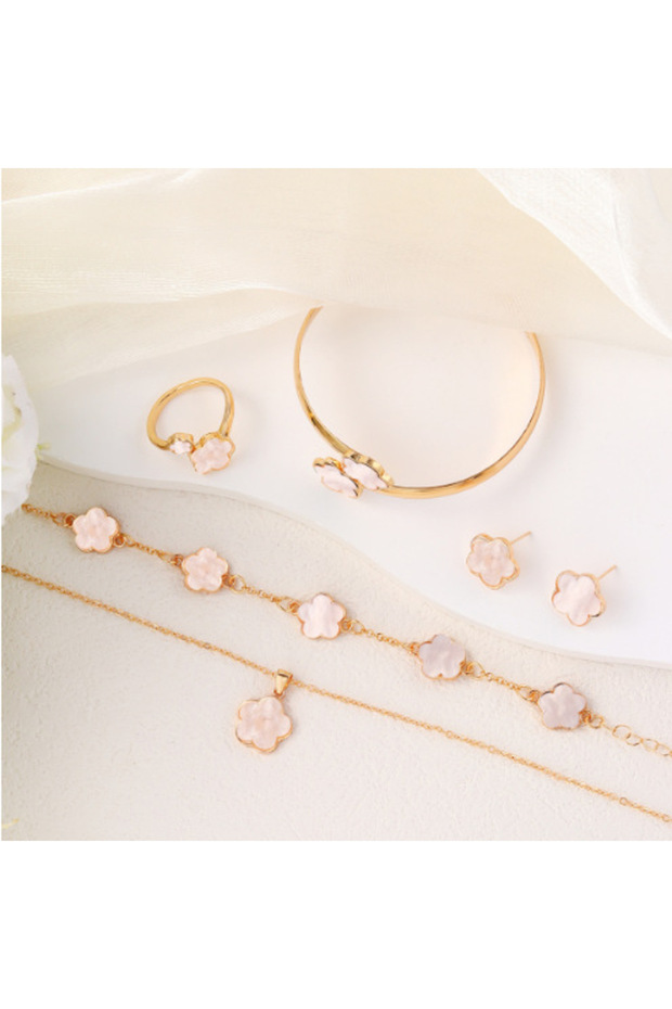 White 5-piece set LENNIK New Hot Sale Lucky Flower Jewelry Set, Colorful Blossom Bracelet Bangle Clo