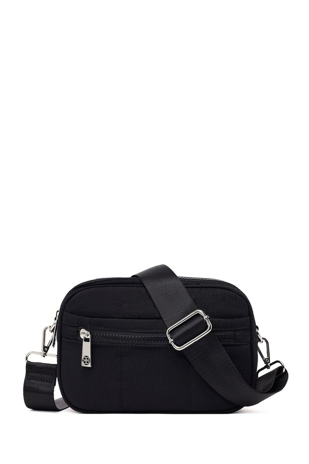 Women's Black Long Strap Fabric Crossbody Bag 26Pbd27536F