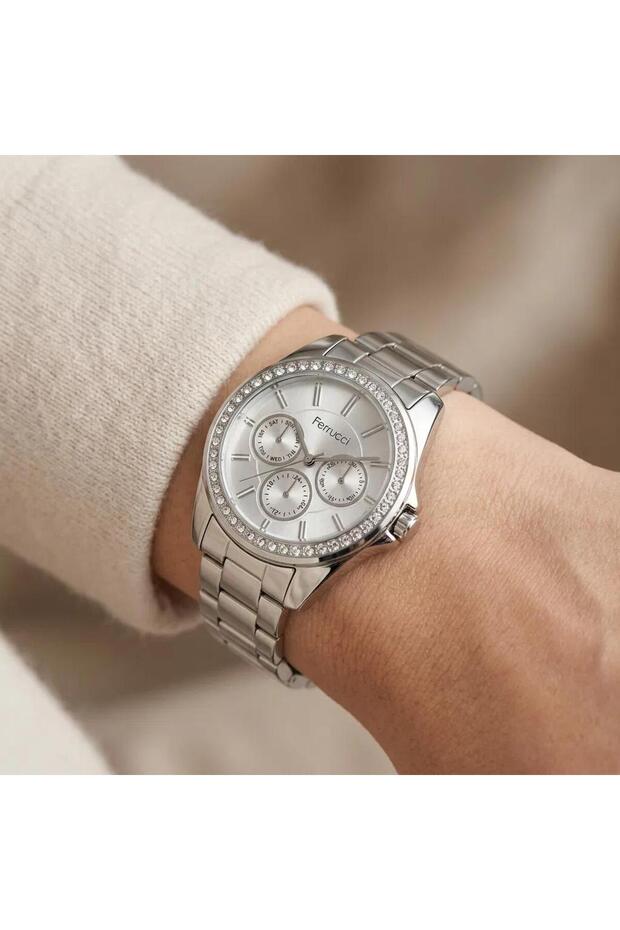 Silver-Toned Steel Case Women's Watch with Gemstones, 2-Year Warranty, Fc.13930m.01 69803680