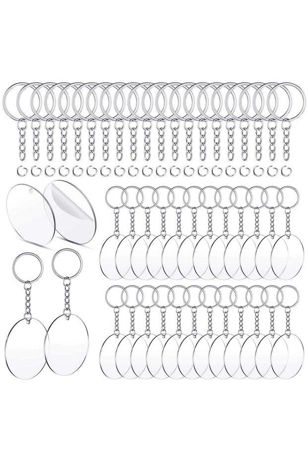 90PCS Round Clear Keychains Transparent Circle Discs Acrylic Blanks Keychain Bulk for Keychain Penda