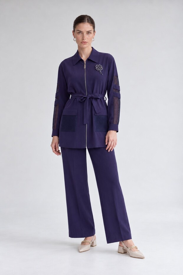 File: Detailed Two-Piece Set, Navy Blue