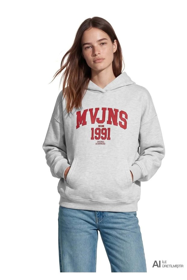 M1S20141 Women's Sweatshirt with Jeans Logo Print, Gray.