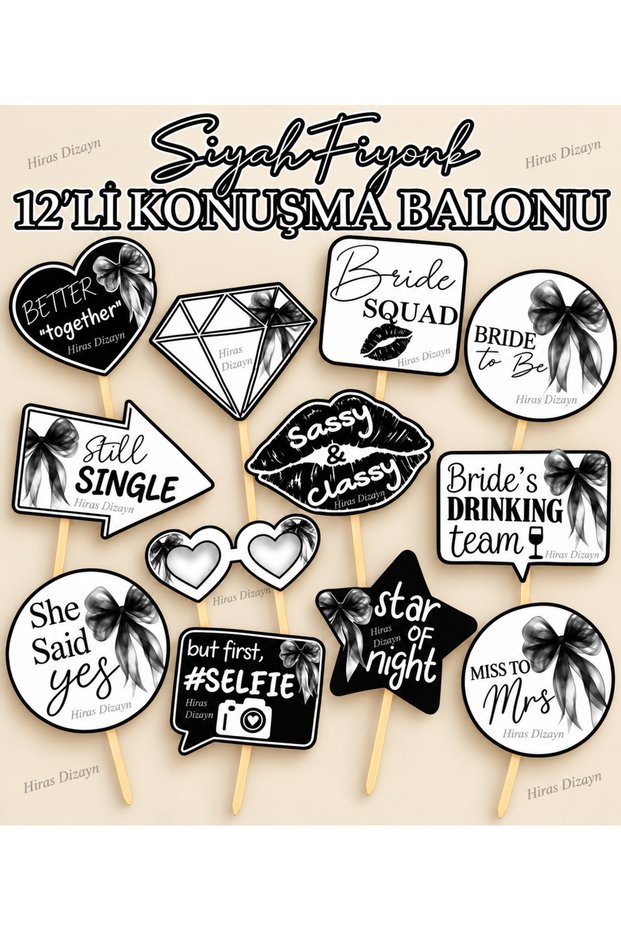 12-Pack Bachelorette Black Bow Themed Speech Balloons Henna Night Wedding Bride to Be Photo Shoot Hand Banner Bachelorette Set - Bride to Be - Almost Mrs - Bride's Team - Cheers to Bride