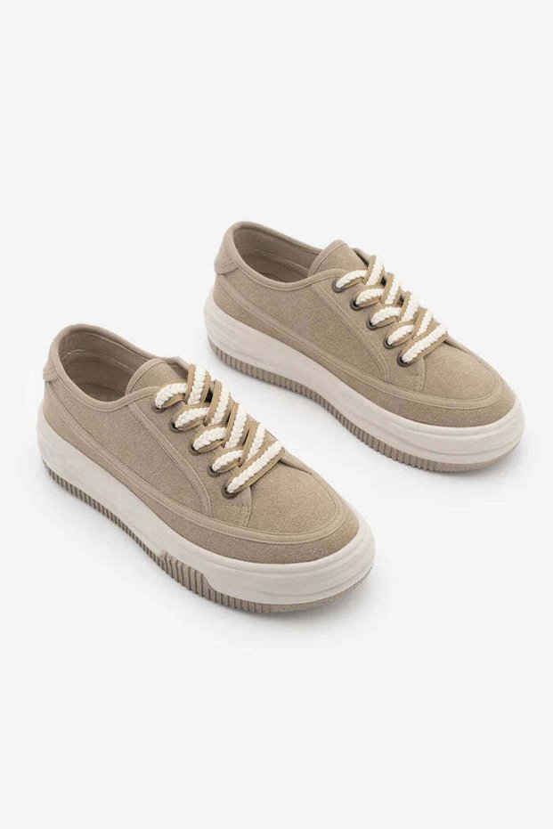 Women's Sneaker High Sole Lace-Up Sports Shoes Kotnel Camel Suede
