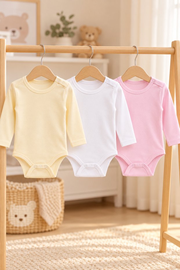 Baby Girl Bodysuit 3-Piece Set, 100% Cotton (for Ages 0 to 12 Months)