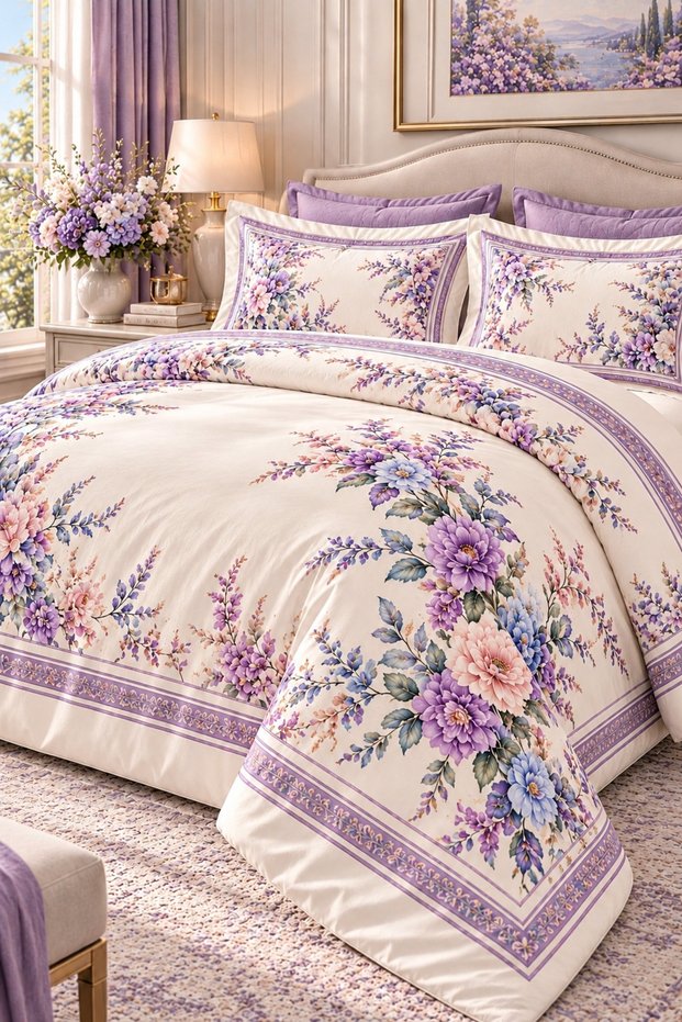 Premium Cotton Sateen Double Duvet Cover Set in Vintage Lilac
