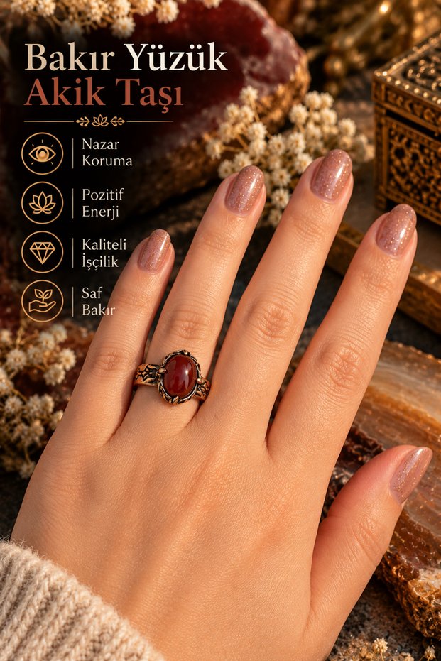 Pure Copper Ring Adjustable Agate (Evil Eye Protection) (Gift, Daily, Special Occasions)