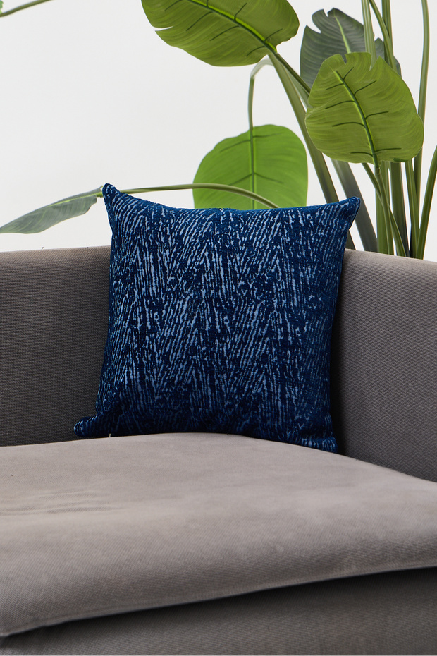 Navy Blue Geometric Patterned Textured Modern Decorative Throw Pillow Cover