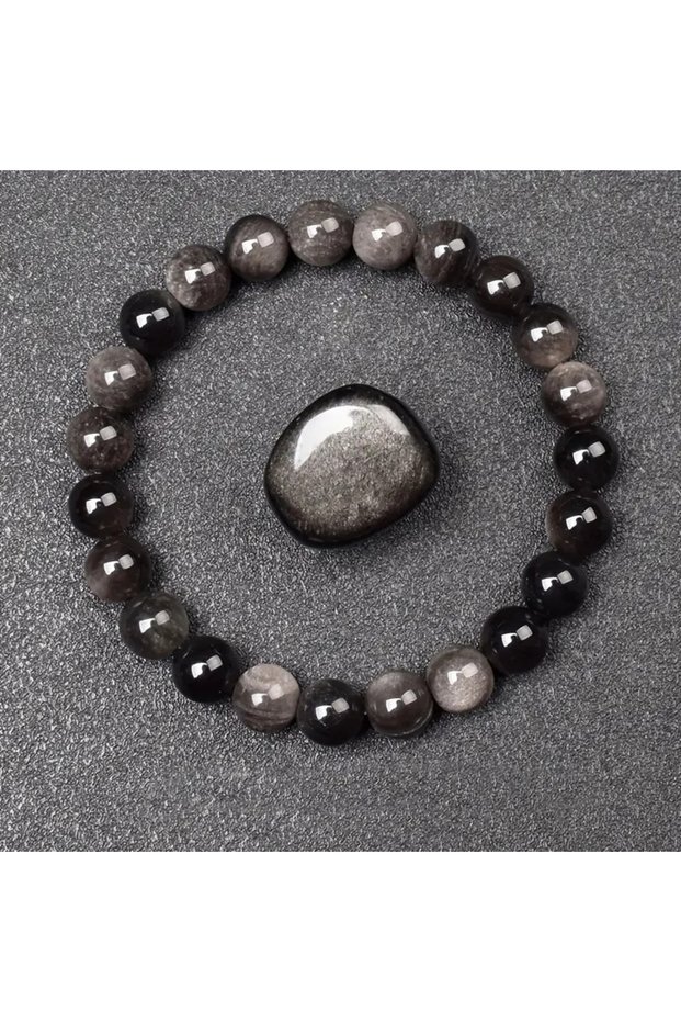 6mm 19.5cm Silver Obsidian Natural Golden Obsidian Stone Beads Bracelet Men Women Golden Light Rainb