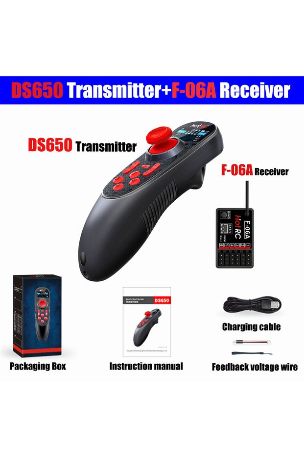 DS650 F-06A HOTRC 2.4G DS650 6CH Radio System Transmitter One Handed Remote Controller with 6CH Volt