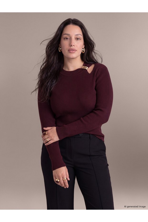 Peak New Season Burgundy Plus Size Women's Knit Sweater
