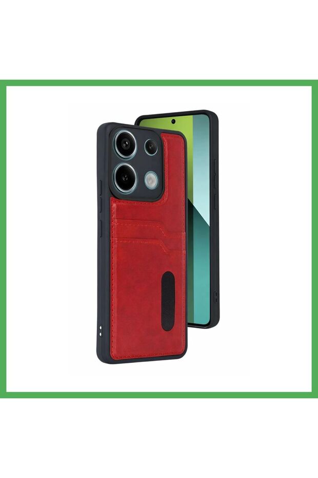 Redmi 15C 4g Compatible Leather Case with Sara Business Card Holder - Red Bezoss