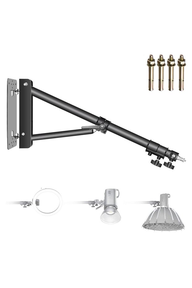 حامل كاميرا قابل للتعديل بذراع مثلثي للتثبيت على الحائط لاستخدامه في استوديو التصوير مع إضاءة حلقية/موديل O