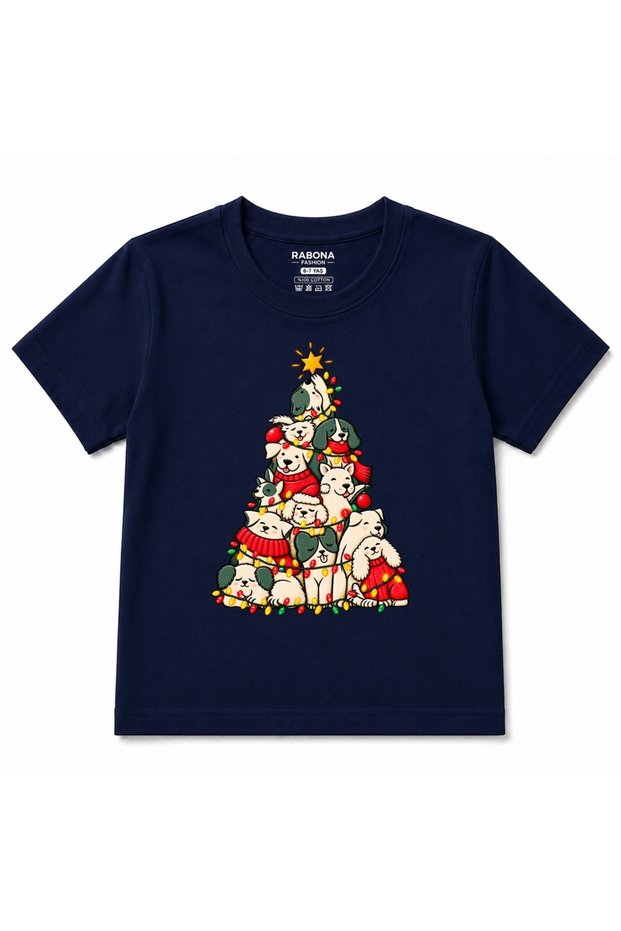 Christmas Puppy Tree - Cute Dogs Christmas Lights Kids Graphic T-Shirt