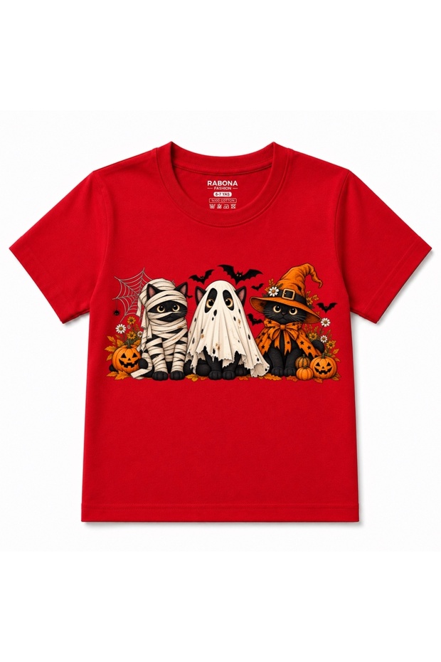 Halloween Spooky Cat Trio - Mummy Ghost Witch Cats Kids Graphic T-Shirt