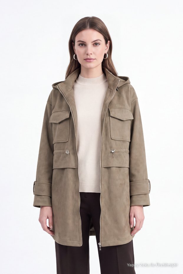 Hooded Waist Adjustable Suede Stone Jacket 0200