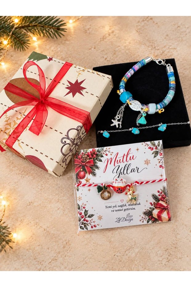 New Year's 3-Piece Bracelet Gift Box (Steel Bracelet with Turquoise Stone, New Year's Bracelet, Ethnic Bracelet)