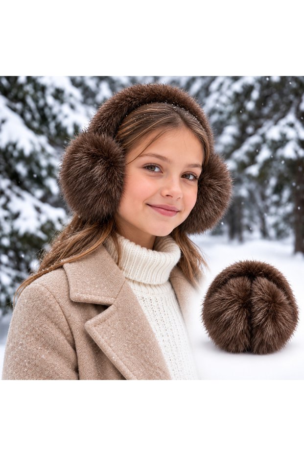 Dark Bitter Brown Young Girls' Plush Earmuff Furry Winter Ear Warmer Protective Hat Cold-Proof Foldable