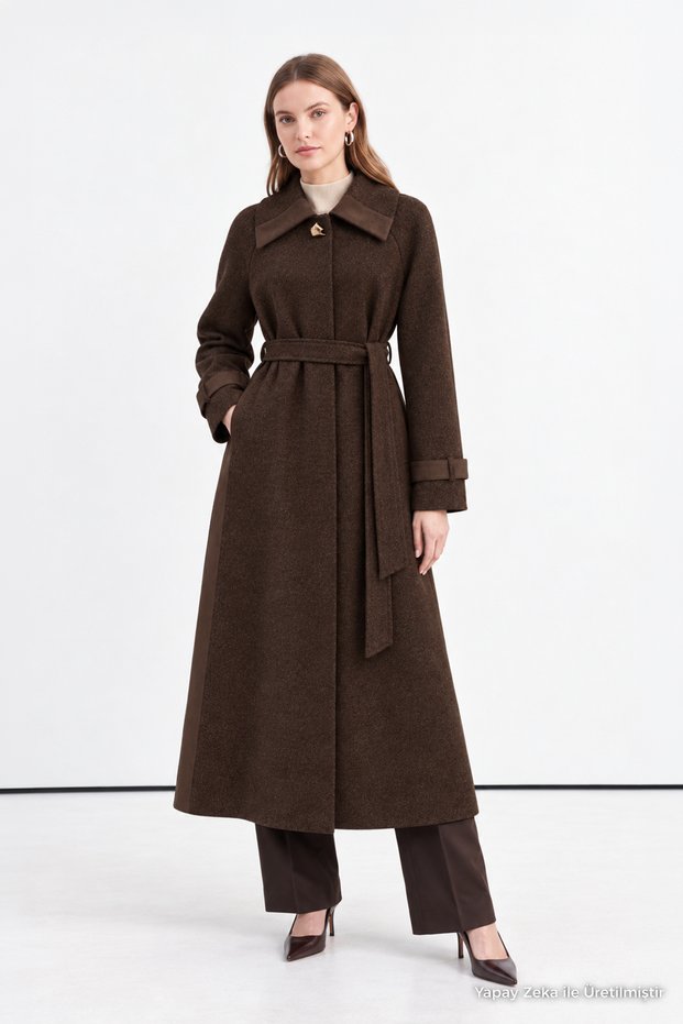 Garni Detailed Belted Brown Dress 0411