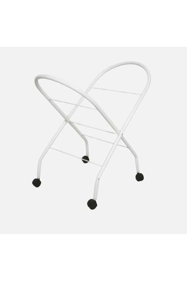 Metal Moses Basket Stand with 4 Wheels and Foldable Design, White