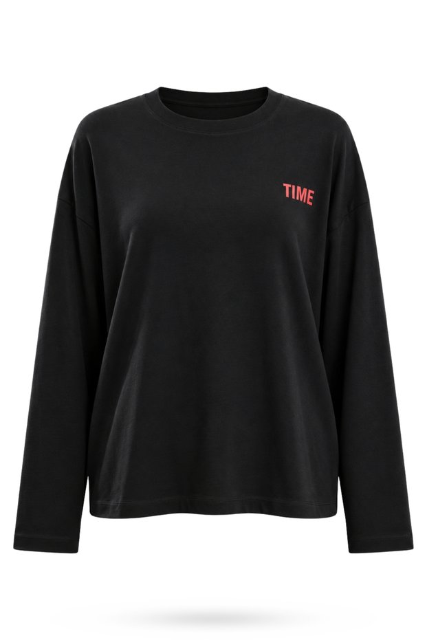 Black Long Sleeve T-Shirt with Text Printed on the Back 0220