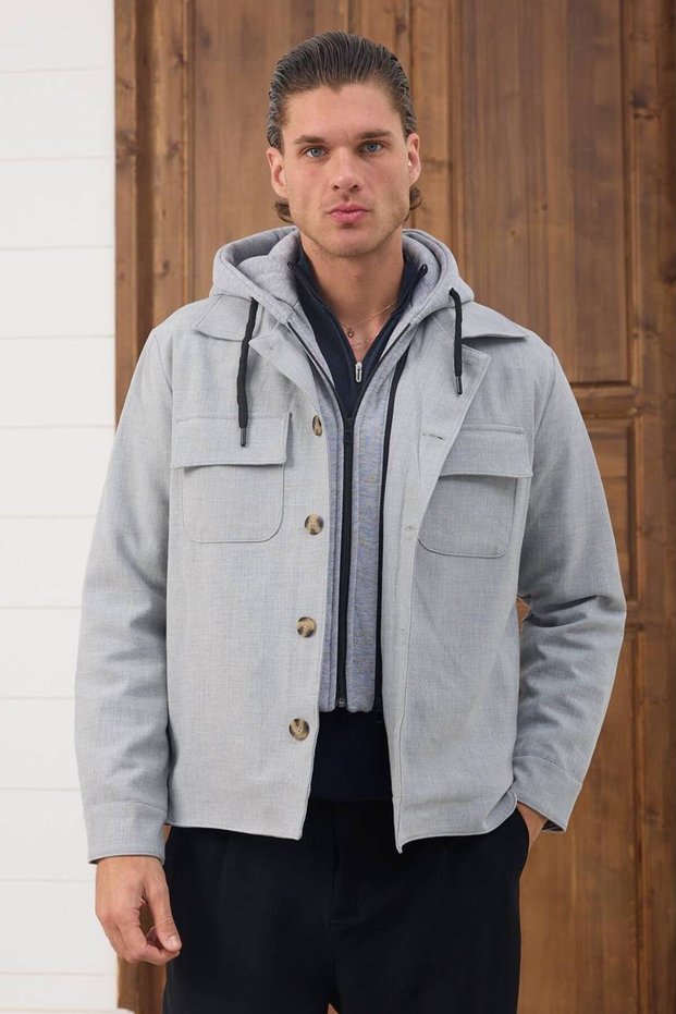 Removable Hooded Quilted Detail Coat