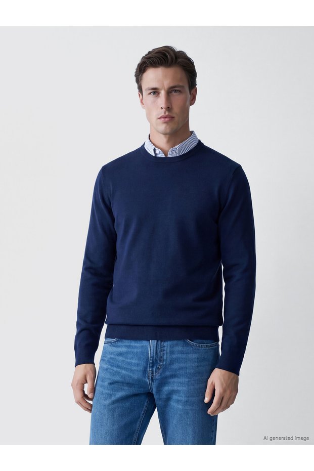Ozmarka New Season Indigo Shirt Collar Men's Knitwear Sweater