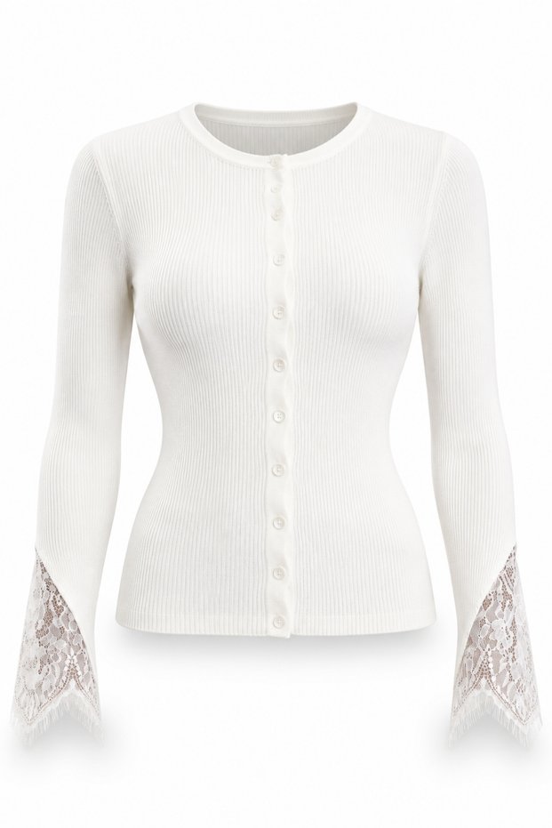 Ecru Sleeve Lace Detailed Knitwear 0207