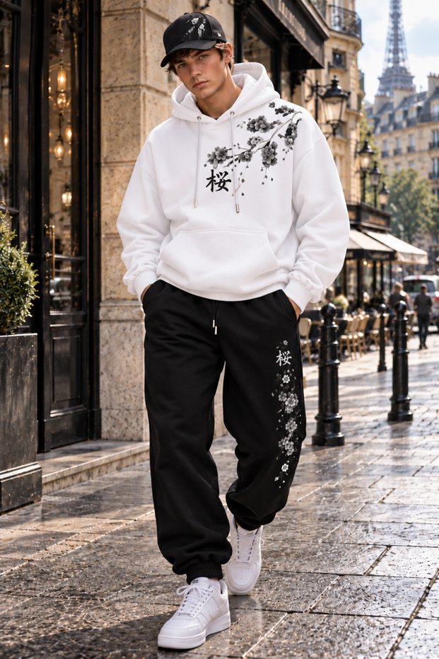 Noir Detailed Hooded Sweatshirt Premium Set