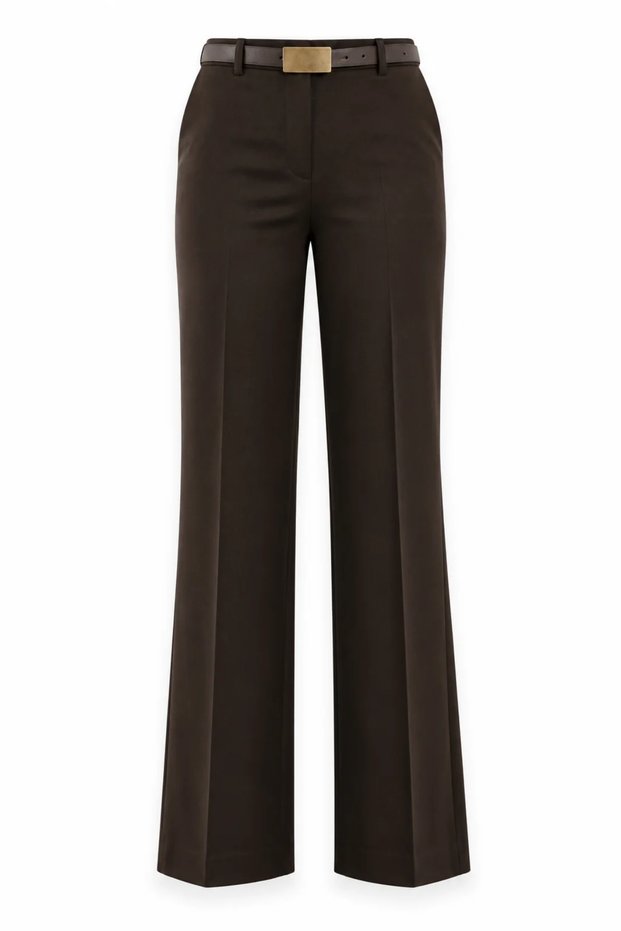 Brown Belted Straight-Cut Fabric Trousers