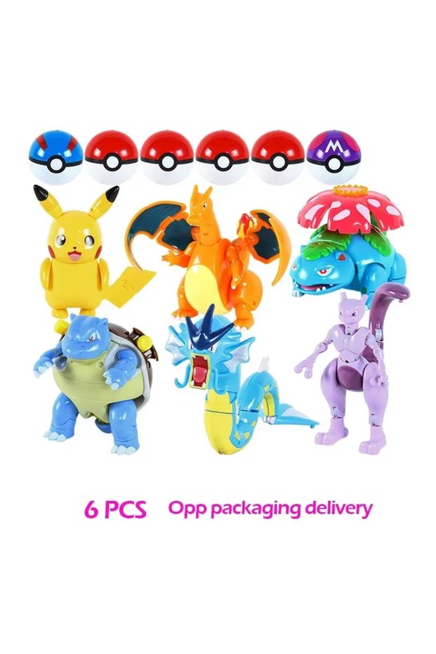 6pcs B New Pokemon Figure Transform Pokeball Pikachu Mew Eevee Gengar Blastoise Venusaur Charizard G