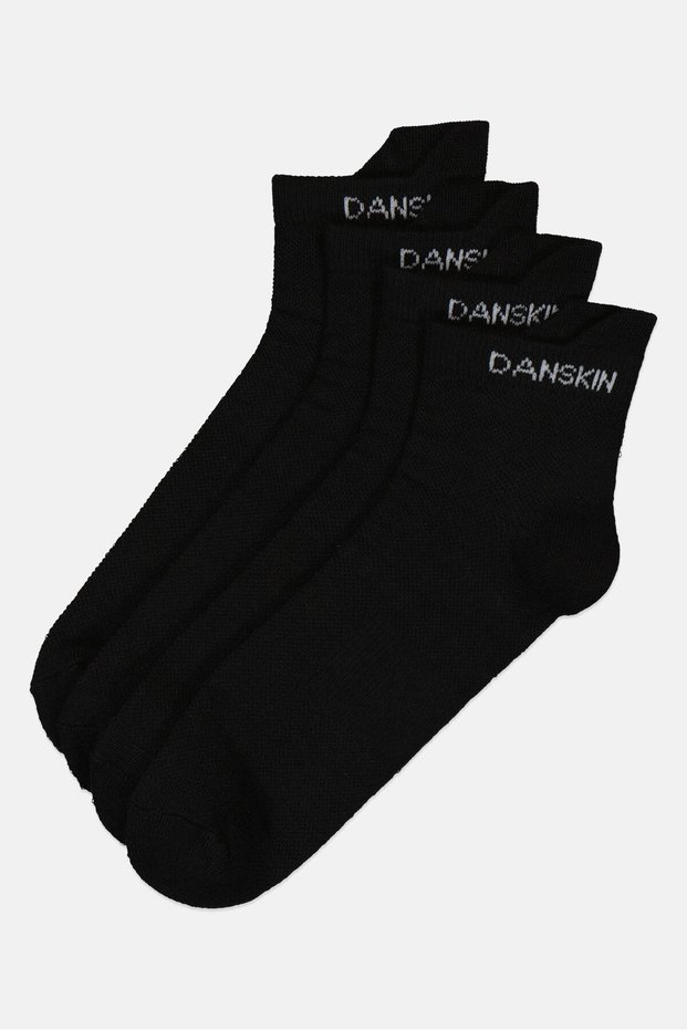 Women 4 Pcs Brand Logo Quarter Socks, Black