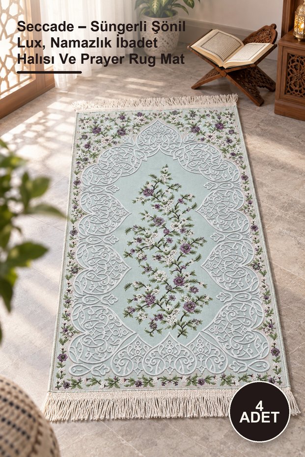 4 Pieces of Prayer Mats – Chenille Lux with Sponge, Prayer Rug and Worship Mat