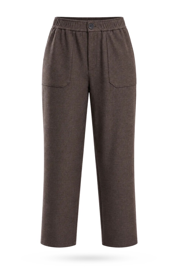 Brown Elastic Waist Straight Cut Trousers 17947