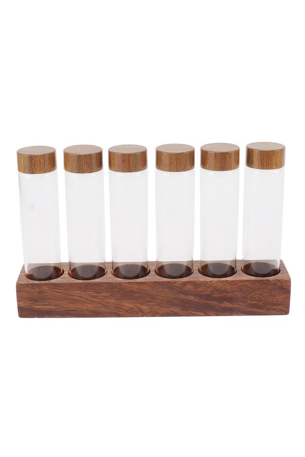 6 Holes 6/12Pcs Coffee Bean Storage Jar Transparent Glass Coffee Bean Storage Tubes with Walnut Wood