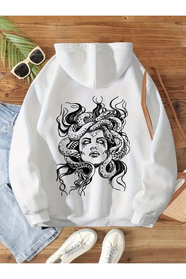 Unisex White Hooded Oversize Sweatshirt Comfortable Fit Cotton with Fleece Inside