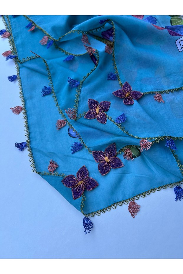 4 Corners with Flowers Hand Work Needlepoint Square Writing 100X100 cm Handcrafted