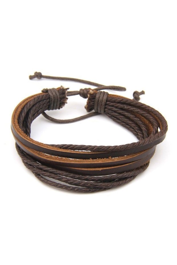 Brown Leisure Fashion Men's Hand-woven Multilayer Leather Bracelet Handmade Lace Up Wrist Strap New