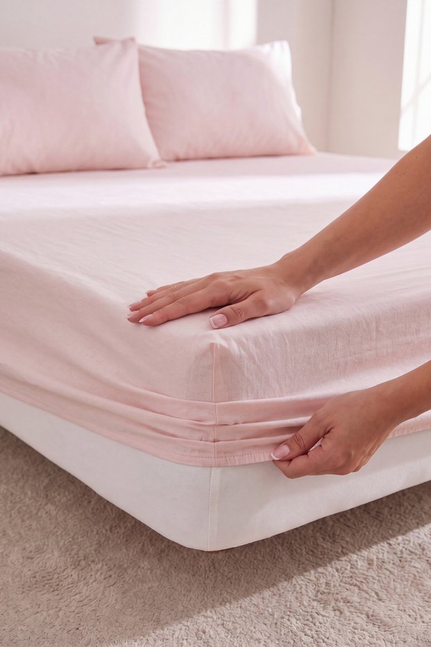 Double Cotton Elastic Sheet Set | With 2 Pillowcases | Non-Slip Corner Elastic, Soft Textured