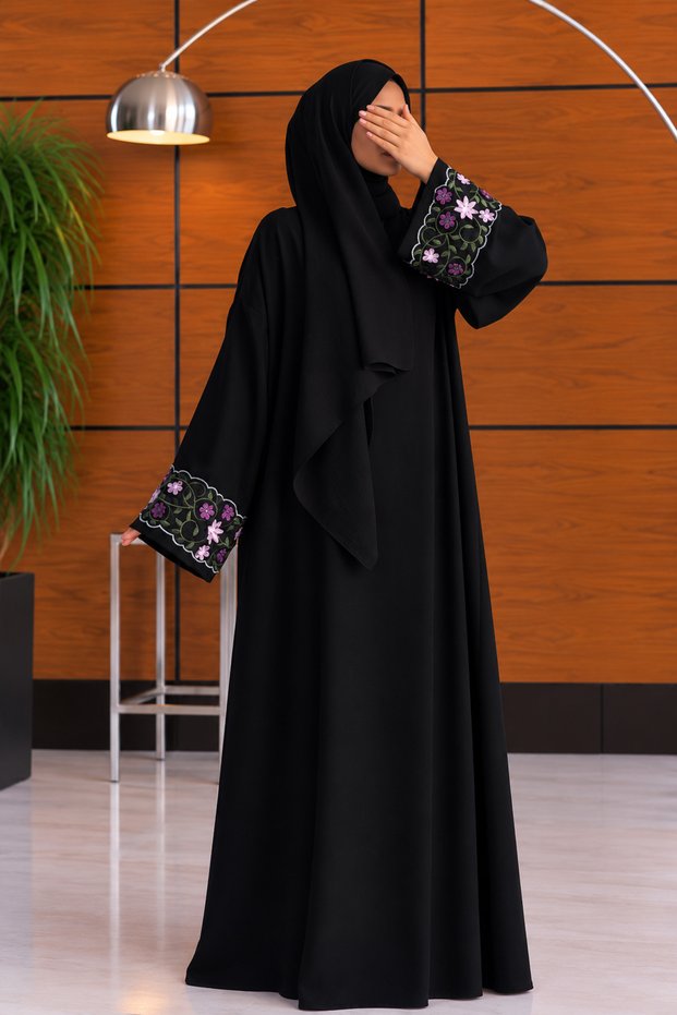 Adriana Crepe Sleeve Detailed Plain Abaya Dress