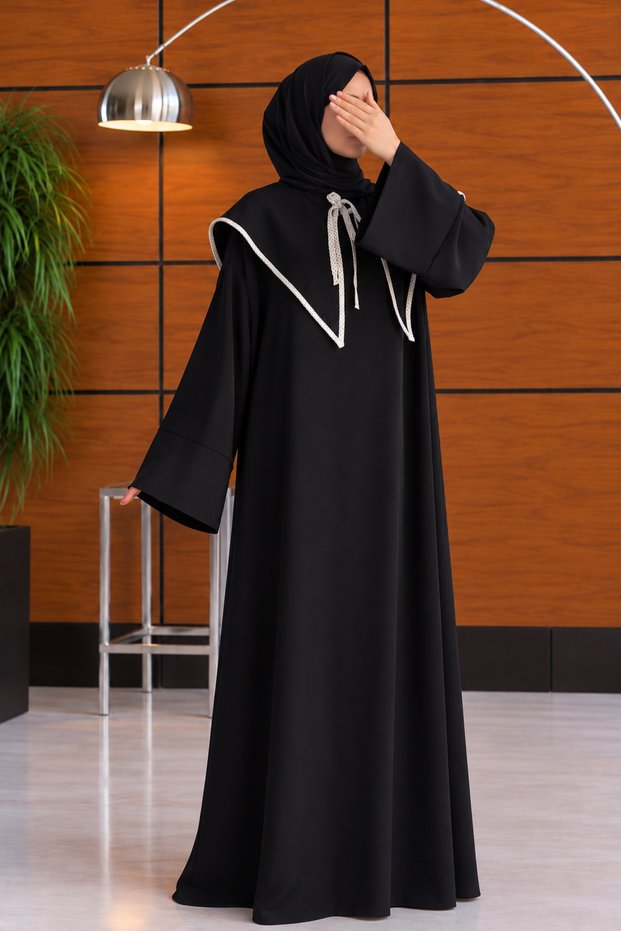 Black Abaya Dress with Mobile Collar