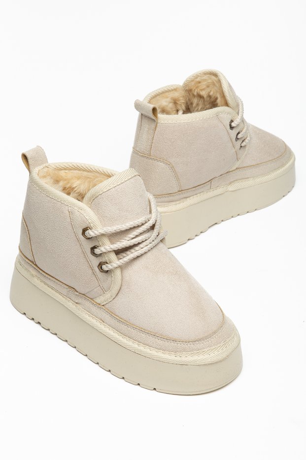 Women's Suede Lace-Up Fur Lined Thick Sole Outdoor Model Bootie