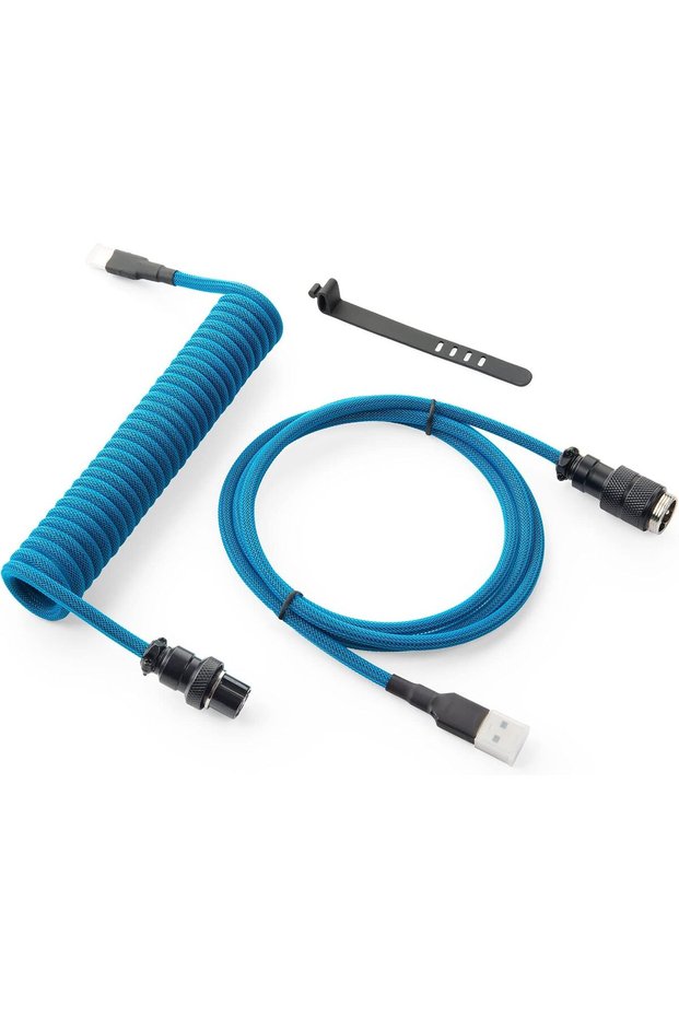 كابل USB C ملفوف مخصص للوحة مفاتيح الألعاب، كابل لوحة مفاتيح ميكانيكية مزدوج الغلاف مع وصلة قابلة للفصل