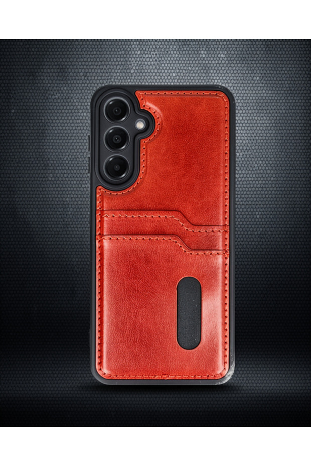 Samsung Galaxy A55 5g Case Sara Leather Case with Business Card Holder - Red