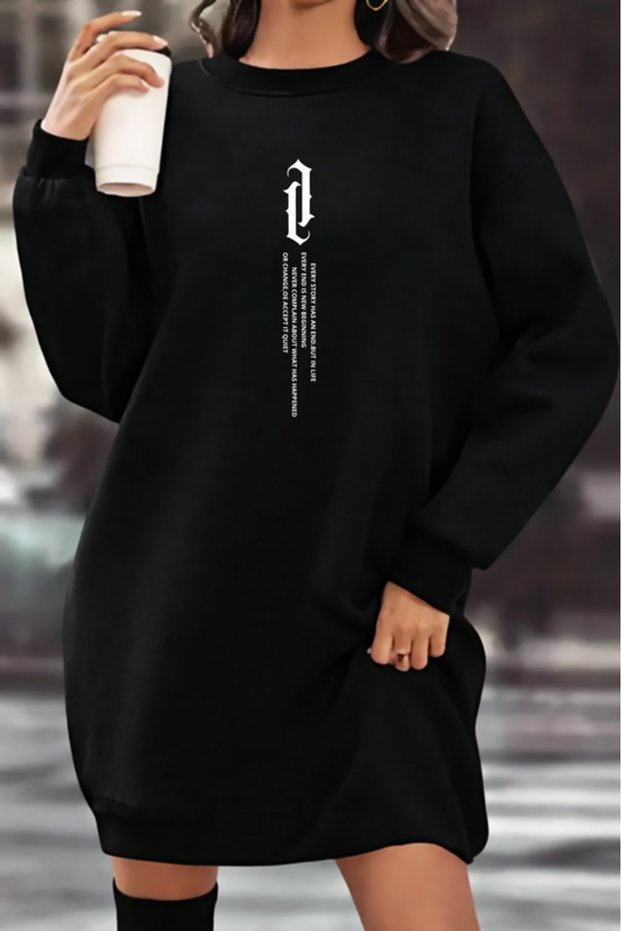 Unisex Printed Crew Neck Sweatshirt Dress