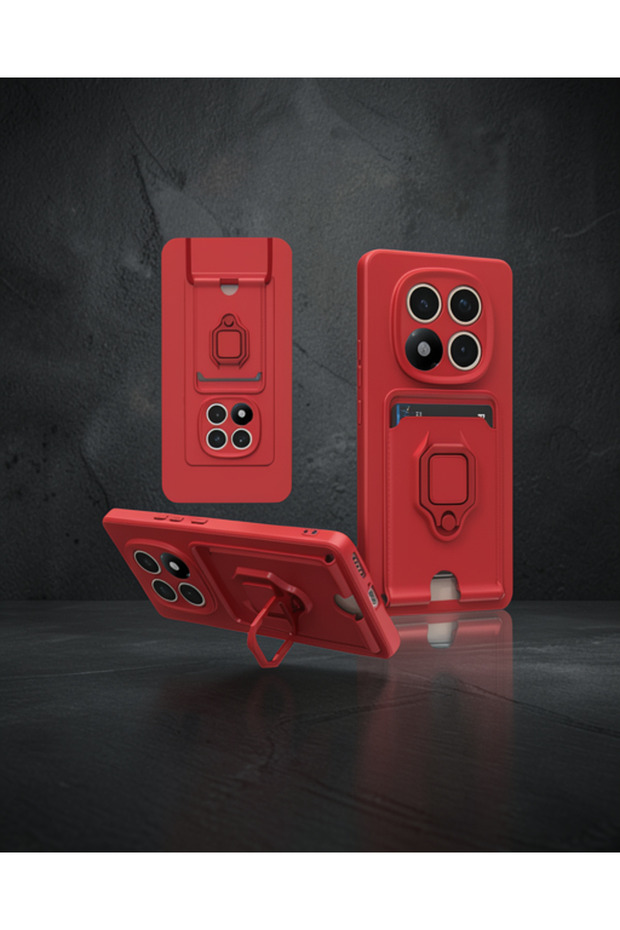 Xiaomi Redmi Note 14 Pro 4g Case Zuma Silicone with Ring and Business Card Holder - Red