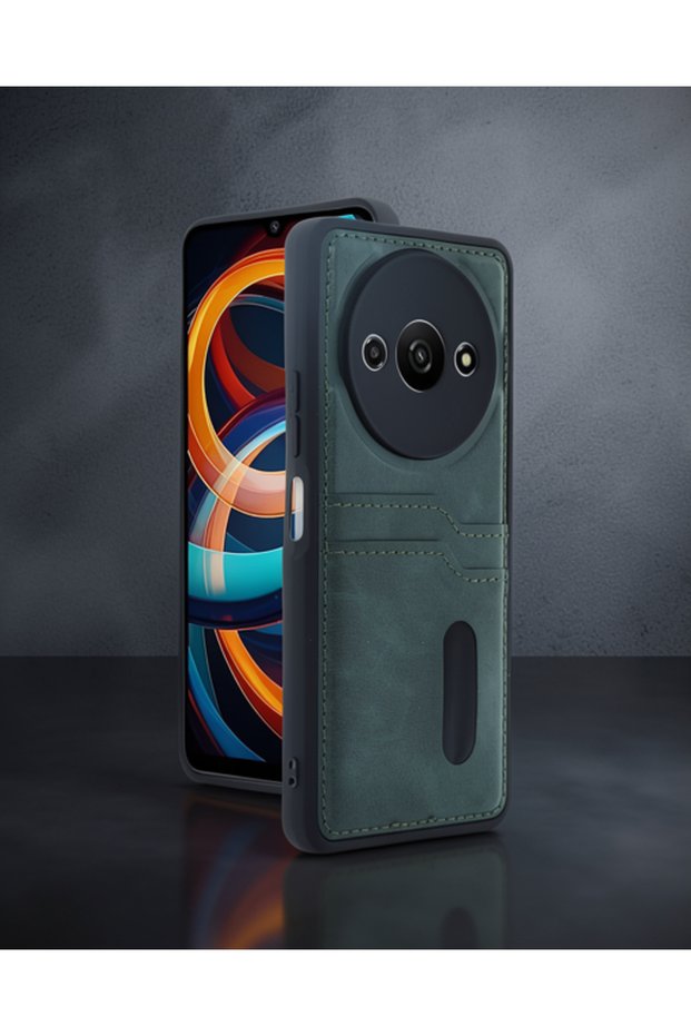 Xiaomi Redmi A3 4g Case Sara Leather Case with Business Card Holder - Dark Green