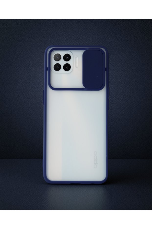 Oppo Reno 4 Lite Case Palm Frosted Camera Sliding Silicone - Navy Blue