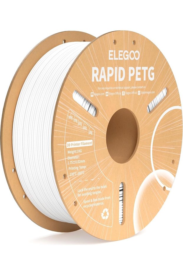 خيط طابعة ثلاثية الأبعاد سريع الطباعة من مادة PETG، أبيض، 1.75 مم، 1 كجم